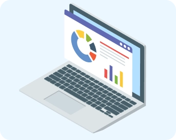Illustration of a laptop displaying charts and graphs representing property financial insights