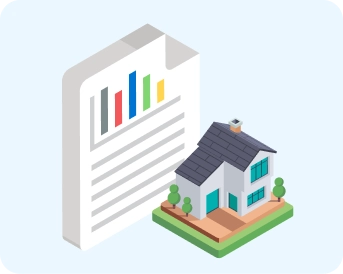 Illustration of a property report and house with a dollar sign representing sales likelihood signals