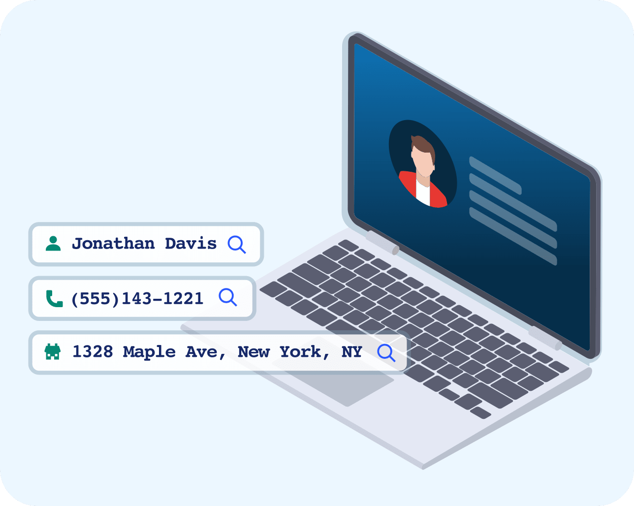 Laptop showing the key points of a search interface